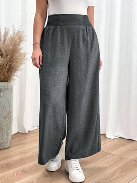 SHEIN Essnce بنطلون نسائي مريح فضفاض بجيوب ذو خصر مطاطي بلون أزرق للصيف والخريف، بنطلونات نسائية، ملابس خريفية، بنطلونات للمعلمات، ملابس العودة إلى المدرسة، بنطلونات مناسبة للجسم الممتلئ