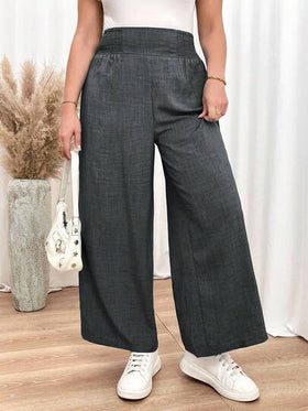 SHEIN Essnce بنطلون نسائي مريح فضفاض بجيوب ذو خصر مطاطي بلون أزرق للصيف والخريف، بنطلونات نسائية، ملابس خريفية، بنطلونات للمعلمات، ملابس العودة إلى المدرسة، بنطلونات مناسبة للجسم الممتلئ