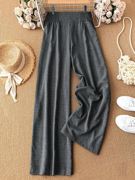 SHEIN Essnce بنطلون نسائي مريح فضفاض بجيوب ذو خصر مطاطي بلون أزرق للصيف والخريف، بنطلونات نسائية، ملابس خريفية، بنطلونات للمعلمات، ملابس العودة إلى المدرسة، بنطلونات مناسبة للجسم الممتلئ