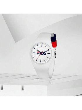 ساعة كوارتز للسيدات من FILA - قرص لؤلؤي وسوار من الجلد | ساعة هدية أنيقة لها - للمكتب والمناسبات والاستخدام اليومي