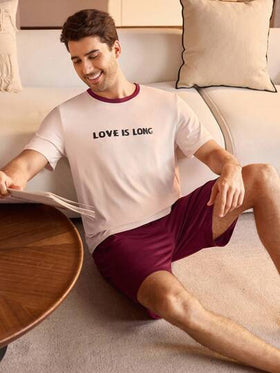 Manfinity Underwear&Sleepwear Basics بيجامة رجالية مكونة من قميص بياقة مستديرة وأكمام قصيرة وشورت