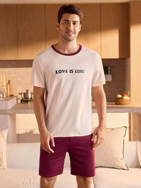 Manfinity Underwear&Sleepwear Basics بيجامة رجالية مكونة من قميص بياقة مستديرة وأكمام قصيرة وشورت