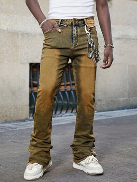 ROMWE MEN Street Life بنطلون جينز رجالي ضيق مغسول بتصميم متدرج وواسع أسفل