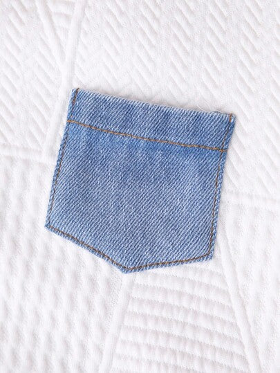 SHEIN مجموعة ملابس 2 قطعة للأطفال الرضع، بنطلون جينز أزرق وبلوزة بيضاء كاجوال، ملابس أطفال مشتركة للجنسين مناسبة للخريف والشتاء