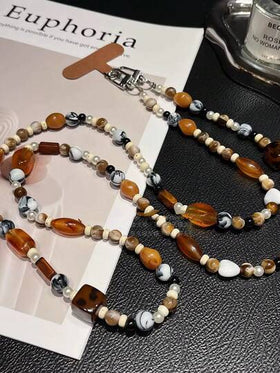سلسلة هاتف من الخرز الكهرميني اليدوية، حزام حقيبة كروس بودي، سلسلة نمر مطبوعة بتدرج لوني، سوار، ملصق لغطاء الهاتف