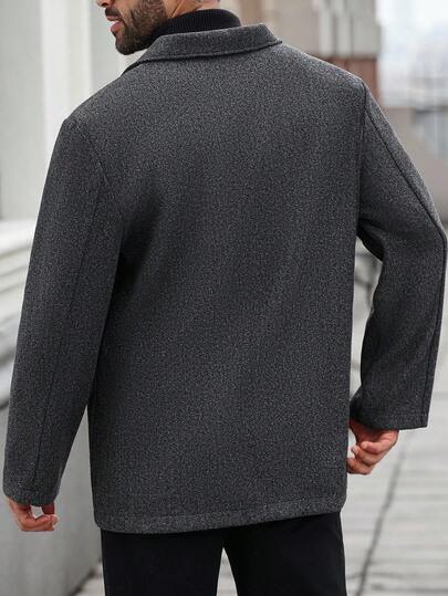 Manfinity Homme معطف رجالي كاجوال فضفاض بياقة لابيل وأكمام طويلة أحادي الصدر، معطف رجالي، معطف طويل للرجال، خريف وشتاء