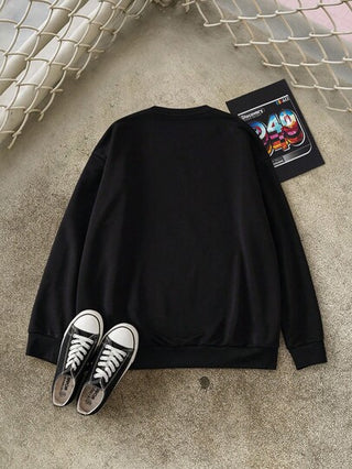 Discovery X SHEIN بلوزة رجالية بياقة طاقم وأكمام طويلة مطبوع عليها رسومات حرفية