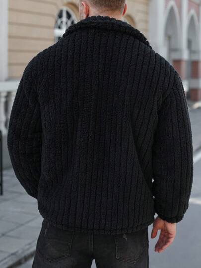 Manfinity CasualCool معطف فلانيل مبطن بأزرار أمامية وتفاصيل رفرفة، معطف بأزرار أمامية بأكمام طويلة وجيوب بسيط، للارتداء اليومي الكاجوال في الخريف والشتاء، هدية للصديق، للخروج، معطف مبطن بالتيدي، ملابس الشارع، طراز أمريكي كلاسيكي، غرانج