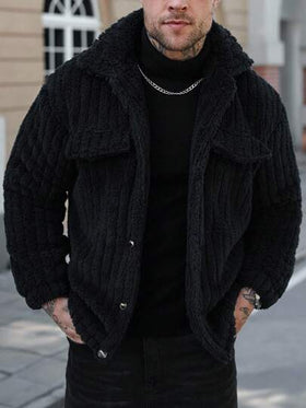 Manfinity CasualCool معطف فلانيل مبطن بأزرار أمامية وتفاصيل رفرفة، معطف بأزرار أمامية بأكمام طويلة وجيوب بسيط، للارتداء اليومي الكاجوال في الخريف والشتاء، هدية للصديق، للخروج، معطف مبطن بالتيدي، ملابس الشارع، طراز أمريكي كلاسيكي، غرانج