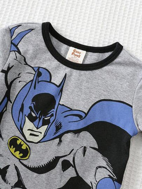 SUPERMAN X Cozy Pixies طقم بيجامة مكون من ملابس علوية كم طويل برقبة طاقم وبنطال طويل بخصر مطاطي ذو نمط كرتوني للأولاد، قطعتان، مصنوع من قماش ناعم محبوك