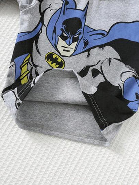 SUPERMAN X Cozy Pixies طقم بيجامة مكون من ملابس علوية كم طويل برقبة طاقم وبنطال طويل بخصر مطاطي ذو نمط كرتوني للأولاد، قطعتان، مصنوع من قماش ناعم محبوك