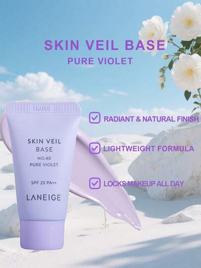 Laneige قاعدة الأساس رقم 40 بحماية من المسام البنفسجية SPF 23 PA++، مرطب وحماية من الأشعة فوق البنفسجية، مضيء ومصحح للون، قاعدة مكياج، حجم السفر - 10مل/0.34 أونصة