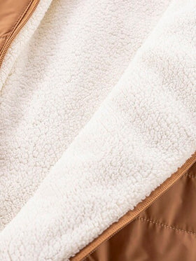 SHEIN جمبسوت رضيع طفل صغير من عمر 0-3 سنوات، مبطنة بالفرو الدافئ مطرزة بالدب، جمبسوت قطيفة بأذن الدب، ملابس خارجية للخريف/الشتاء