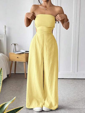 SHEIN EZwear جمبسوت قطن مضفر للنساء بأكتاف مكشوفة وظهر مكشوف، ملابس سياحية مريحة للصيف
