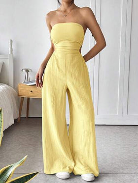 SHEIN EZwear جمبسوت قطن مضفر للنساء بأكتاف مكشوفة وظهر مكشوف، ملابس سياحية مريحة للصيف