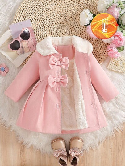 SHEIN معطف ترنش مزين بياقة فرائية وفيونكة للبنات، خريف/شتاء