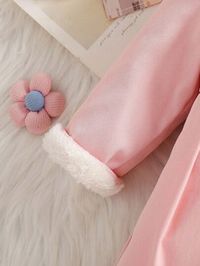 SHEIN معطف ترنش مزين بياقة فرائية وفيونكة للبنات، خريف/شتاء
