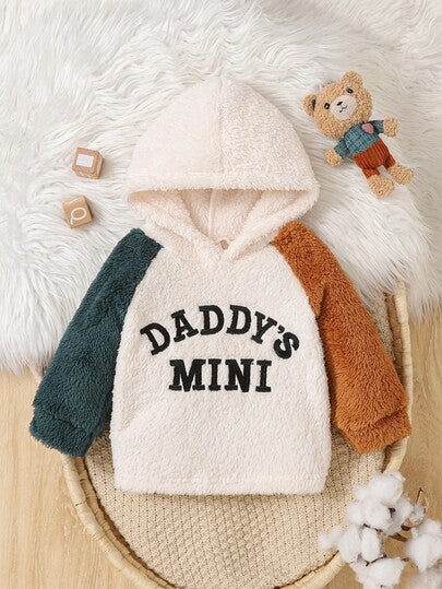 Vintaside Kids لباس علوي طفل ذكر مزودة بقبعة للخريف/الشتاء، مطرزة بعبارة "Daddy's Mini"، لون كتل ناعم وفاخر، أنيقة وجميلة