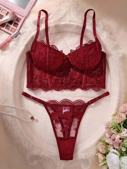 SHEIN مجموعة ملابس داخلية رومانسية بيضاء طويلة للنساء، 2 قطعة