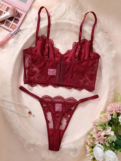 SHEIN مجموعة ملابس داخلية رومانسية بيضاء طويلة للنساء، 2 قطعة