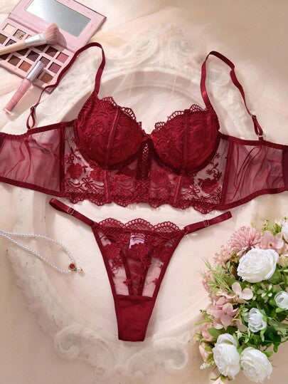 SHEIN مجموعة ملابس داخلية رومانسية بيضاء طويلة للنساء، 2 قطعة