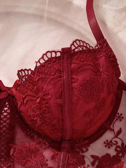 SHEIN مجموعة ملابس داخلية رومانسية بيضاء طويلة للنساء، 2 قطعة