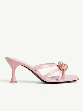 CUCCOO CHICEST صنادل نسائية أنيقة بتصميم زهري، وردي، لؤلؤي، بحزام متقاطع، أصبع مربع، كعب رفيع، أحذية فستان سهلة الارتداء، مناسبة للعرائس وصديقات العروس وضيوف الزفاف، مناسبة للربيع/الصيف، المواعيد، الحفلات، العطلات