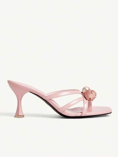 CUCCOO CHICEST صنادل نسائية أنيقة بتصميم زهري، وردي، لؤلؤي، بحزام متقاطع، أصبع مربع، كعب رفيع، أحذية فستان سهلة الارتداء، مناسبة للعرائس وصديقات العروس وضيوف الزفاف، مناسبة للربيع/الصيف، المواعيد، الحفلات، العطلات