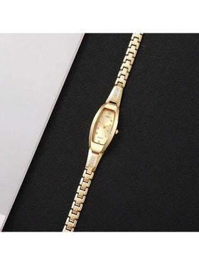 ساعة معصم نسائية كاجوال بعقارب بسيطة مزينة بالراين ستون على الطراز وسوار من الفولاذ المقاوم للصدأ، بدون علبة ساعة