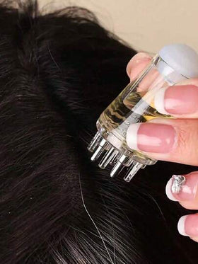 مشط مطبق على فروة الرأس قطعة واحدة، زجاجة قابلة للحمل لتطبيق الزيت على فروة الرأس وتدليكها لتنمية الشعر، فرشاة موزع الزيوت العطرية