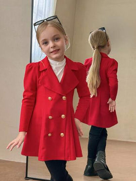 Emery Rose Kids Emery Rose Kids معطف مناسب للفتيات الصغيرات بتصميم لون أحادي، ياقة صدر مزدوجة الصدر، مناسب للارتداء اليومي والخارجي، مناسب للربيع/الخريف/الشتاء