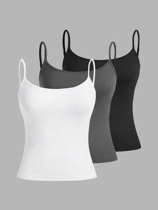 EZwear 3 قطع طقم كامسول كاجوال، خزان علوي نسائي ضيق متعدد الاستخدامات، مناسب للصيف