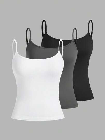 EZwear 3 قطع طقم كامسول كاجوال، خزان علوي نسائي ضيق متعدد الاستخدامات، مناسب للصيف