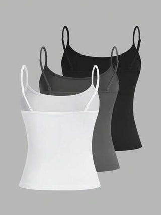 EZwear 3 قطع طقم كامسول كاجوال، خزان علوي نسائي ضيق متعدد الاستخدامات، مناسب للصيف