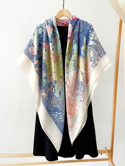 قطعة واحدة وشاح كتان مخلوط بنمط بوهيمي مقاوم للرياح للنساء، وشاح كبير بمقاس 130*130 سم، متعدد الاستخدامات للأنشطة الخارجية والفساتين