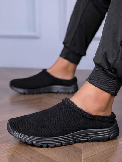 أحذية رياضية رجالية مريحة وناعمة القاع، مضادة للانزلاق، بدون ظهر، دافئة للاستخدام اليومي والرياضي في فصلي الخريف والشتاء