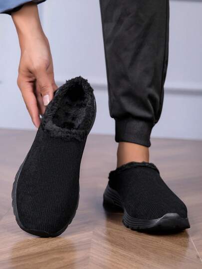 أحذية رياضية رجالية مريحة وناعمة القاع، مضادة للانزلاق، بدون ظهر، دافئة للاستخدام اليومي والرياضي في فصلي الخريف والشتاء