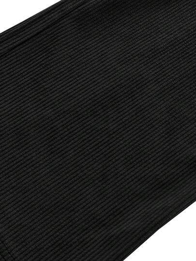 بنطلون نسائي مستقيم الساق من الكوردروي مع خصر مطاطي وسحاب، مناسب للارتداء اليومي والرياضة والتنزه، باللون الأسود