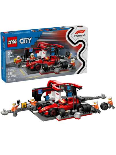 LEGO سيارة فيراري لعبة مع فريق الصيانة والسباق - لعبة سيارة سباق نموذجية - مجموعة ألعاب بناء للأطفال - هدية عيد ميلاد للأولاد والبنات في سن 6 سنوات - 60443