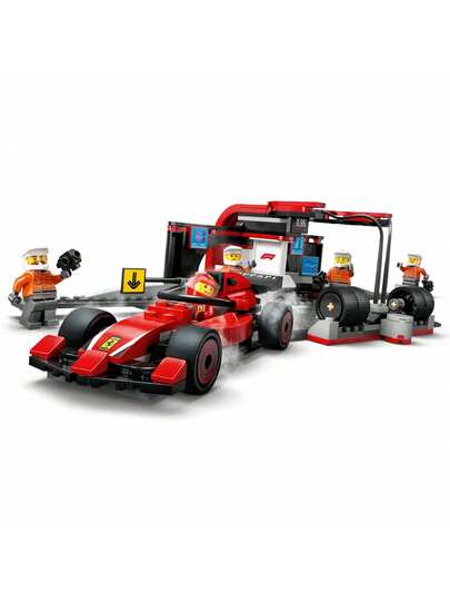 LEGO سيارة فيراري لعبة مع فريق الصيانة والسباق - لعبة سيارة سباق نموذجية - مجموعة ألعاب بناء للأطفال - هدية عيد ميلاد للأولاد والبنات في سن 6 سنوات - 60443