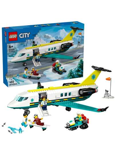 LEGO طائرة إسعاف جوي طوارئ المدينة لعبة بناء للأطفال - طائرة إنقاذ تظاهر بالعب نموذج للأولاد والبنات، الأعمار 6+ - كتل بناء أبطال الشخصيات الصغيرة - فكرة هدية لأعياد الميلاد - 60465