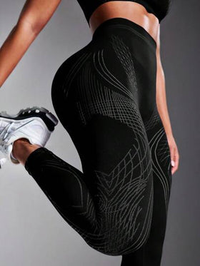 Powerista سروال رياضي للنساء ذو خصر عالي بدون خياطة، بتصميم مخطط، بنطلون اليوغا