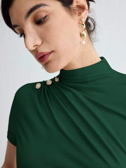 BizChic ملابس علوية نسائي أنيق بأكمام قصيرة ذو لون أحادي، مناسب للعمل والمدرسة والأسلوب الكلاسيكي