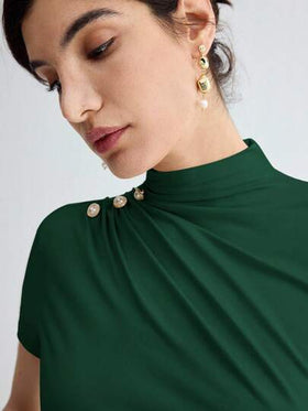 BizChic ملابس علوية نسائي أنيق بأكمام قصيرة ذو لون أحادي، مناسب للعمل والمدرسة والأسلوب الكلاسيكي