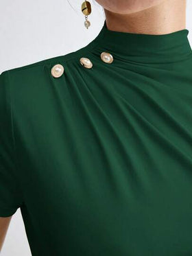 BizChic ملابس علوية نسائي أنيق بأكمام قصيرة ذو لون أحادي، مناسب للعمل والمدرسة والأسلوب الكلاسيكي