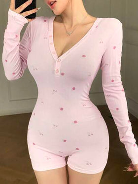 DAZY رومبير نسائية بياقة على شكل حرف V وأكمام طويلة بطبعات زهور صغيرة، مناسبة للربيع والصيف والخريف والشتاء رمضان