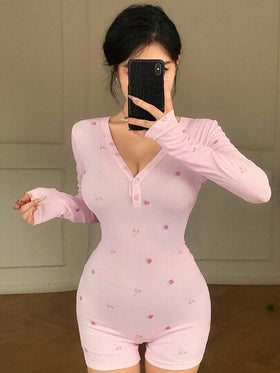 DAZY رومبير نسائية بياقة على شكل حرف V وأكمام طويلة بطبعات زهور صغيرة، مناسبة للربيع والصيف والخريف والشتاء رمضان
