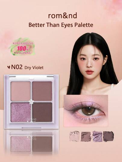 Rom&nd باليت ظلال العيون أفضل من العيون رقم 02 بنفسجي جاف، باليت ظلال العيون الأساسية، 4 ألوان ألوان طبيعية يومية، ملمس مخمل، سهل الامتزاج، لون زاهي، إنهاء مطفي ولامع مزدوج، أداء لون عالي، طويل الأمد، مستحضرات تجميل كورية، طقم هدايا