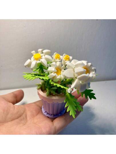 مكعبات بناء زهور صغيرة الحجم في أصص، مكعبات بناء من سلسلة زهور ملونة يمكنك صنعها بنفسك، باقة زخرفية، هدايا لأعياد الميلاد، عيد الأب، عيد الأم، عيد المعلم، المهرجانات، حفلات الزفاف، التخرج
