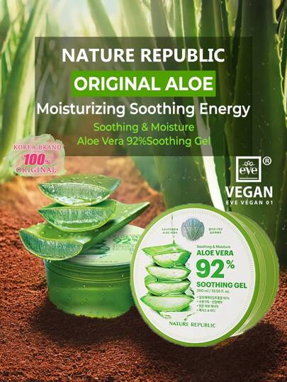 NATURE REPUBLIC جل الصبار المرطب المهدئ الجديد، ذو قوام الجيلي الشفاف، يبرد فوراً ويرطب ويهدئ، غطاء محكم لمنع التسرب، ينعش البشرة بعد التمرين، مثالي كأساس قبل المكياج، إنقاذ لمناخ جاف، للجسم والوجه، مستحضرات تجميل كورية، 300 مل/10.56 أونصة سائلة